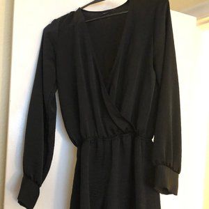 Black Long Sleeve Romper with Satin Feel